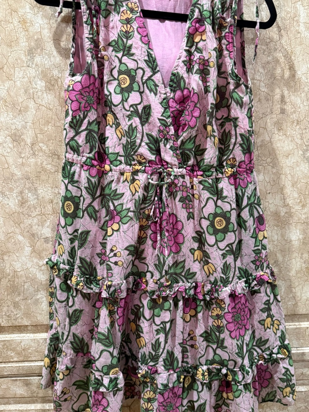 Banjanan Pink Floral Tiered V-Neck Mini Dress
